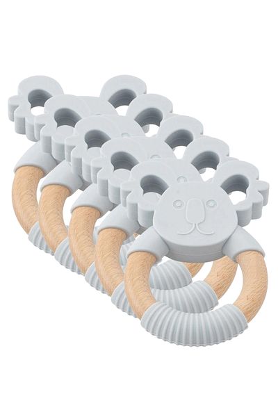 LUQU BABY Silicone + Wood Teether- Head-Pack of 5