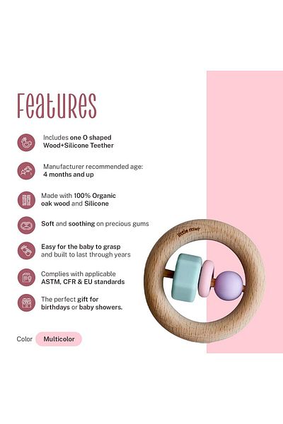LUQU BABY Silicone + Wood Teether- Circle-Pack of 10