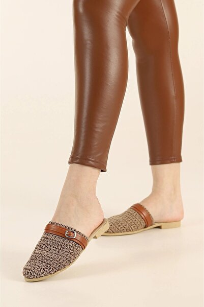 Jackers Belt Detailed Knitted Design Women's Slippers Dowry House Slippers