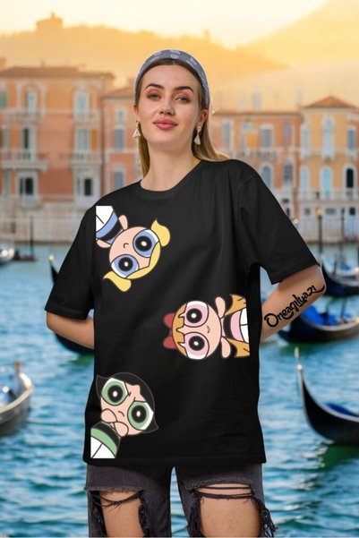 oneagılyazı Power Puuf Štampano Žene Oversize kroj T-shirt