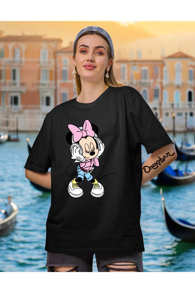 oneagılyazı تي شيرت نسائي كبير الحجم مطبوع عليه Mause