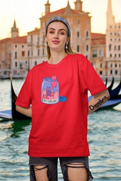 oneagılyazı تي شيرت نسائي كبير الحجم مطبوع عليه Anti Deprasan