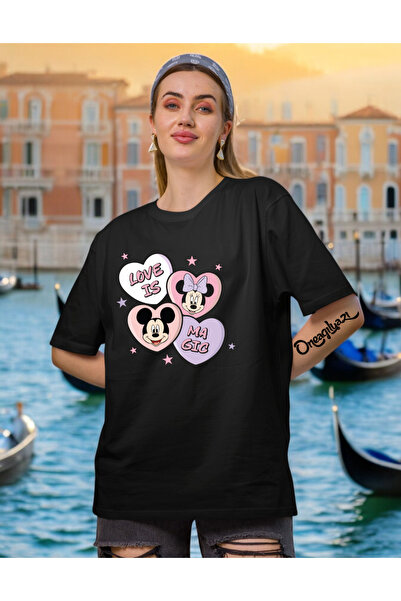 oneagılyazı تي شيرت نسائي كبير الحجم على شكل قلب ميني ماوس