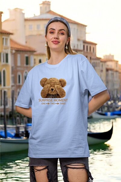 oneagılyazı تي شيرت نسائي كبير الحجم مطبوع عليه دمية دب لطيف