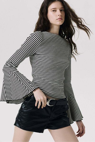 H&M Trumpet-sleeved ribbed top