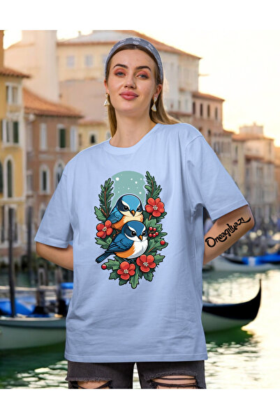 oneagılyazı Γυναικείο μπλουζάκι με στάμπα πουλιών σε μεγάλο μέγεθος
