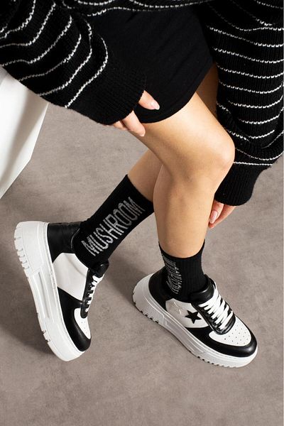 DEEFWEAR Black Star Patterned Thick Heeled Unisex Lace-Up Sneakers