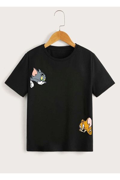 OTNICKA Tricou negru pentru copii cu imprimeu TOM AND JERRY cu design special