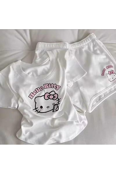 Gofeel Λευκό Hello Kitty Μπλούζα Σορτς Κάτω Σετ