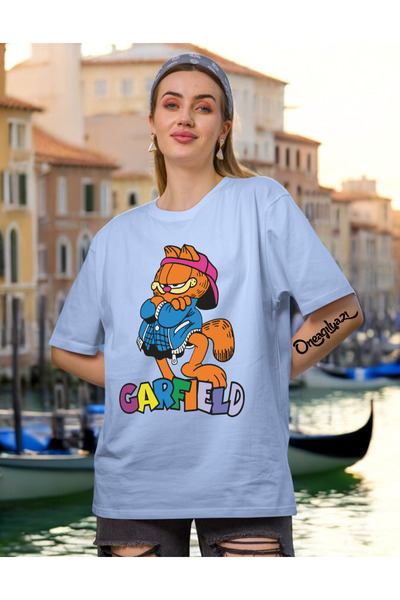 oneagılyazı Tricou oversize pentru femei cu imprimeu Garfield