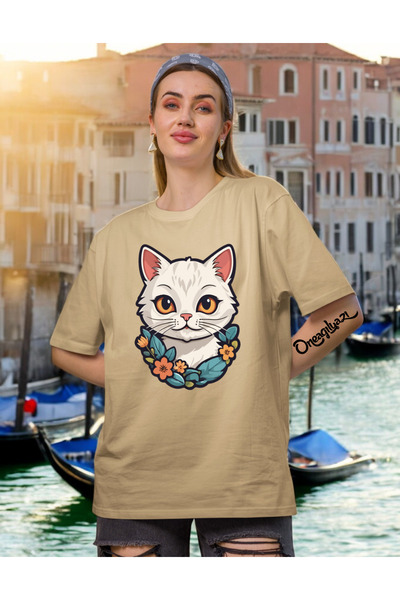 oneagılyazı Cute Kitten Printed Women's Oversize T-Shirt