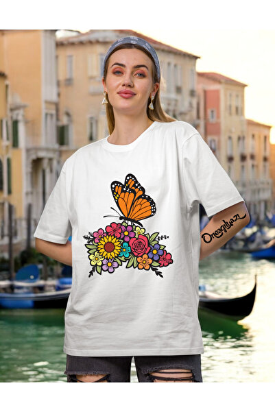oneagılyazı Detalj leptira Štampano Žene Oversize kroj T-shirt