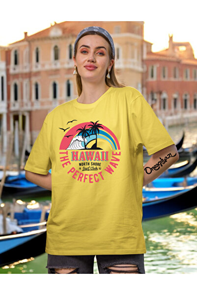 oneagılyazı Γυναικείο μπλουζάκι με στάμπα Χαβάης σε μεγάλο μέγεθος