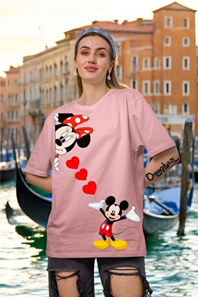 H&GHAMLEGİYİM Tricou oversize pentru femei cu imprimeu inimă Micky Mause