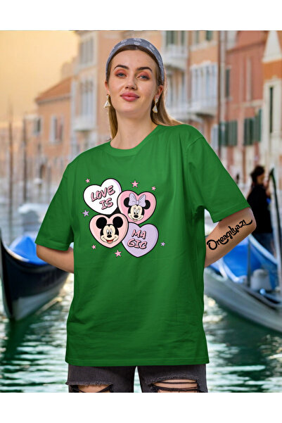 oneagılyazı تي شيرت نسائي كبير الحجم على شكل قلب ميني ماوس