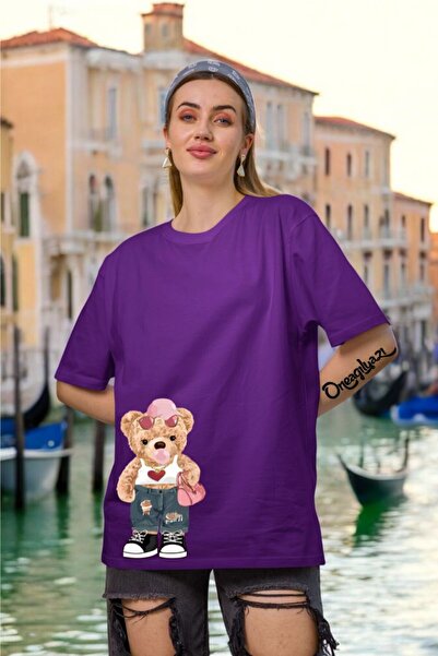 oneagılyazı Teddy Bear Printed Women's Oversize T-Shirt