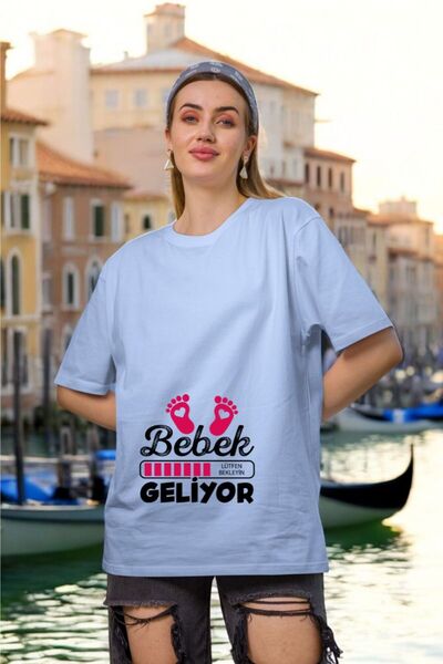 oneagılyazı Baby Is Coming Printed Women's Oversize T-Shirt