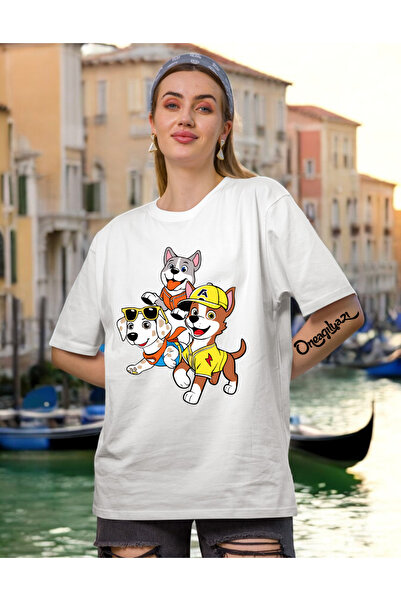 oneagılyazı Tricou oversize pentru femei cu imprimeu câine drăguț