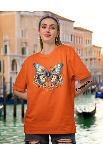 oneagılyazı Butterfly Printed Women's Oversize T-Shirt