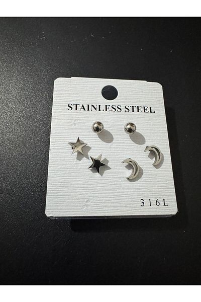 İYİ MODA 6Pcs 316L Stainless Steel Earrings Surgical Steel Design Gift Earrings