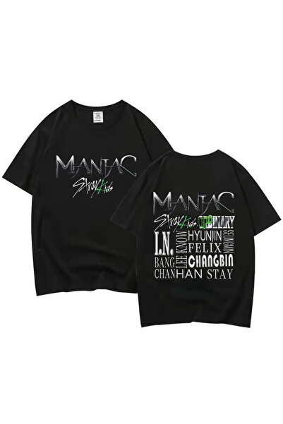 MAGORS STRAYKIDS MANIAC تي شيرت قطني مطبوع بأكمام قصيرة ورقبة دائرية للأطفال
