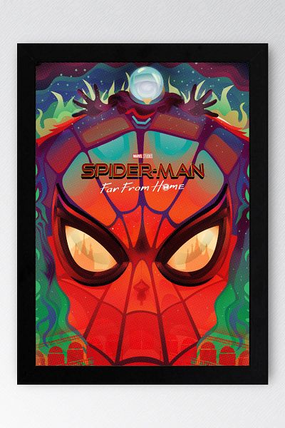 Saturn Spider Man Framed Painting - Spiderman Far from Home Fim Poster Painting