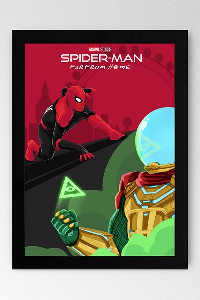 Saturn Spider Man Framed Painting - Spiderman Far from Home Fim Poster Painting