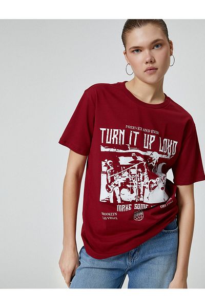 Koton Tricou imprimat, cu mânecă scurtă, cu decolteu, bumbac