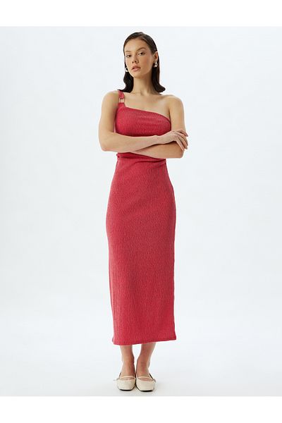Koton One-Shoulder-Bleistiftkleid in Midi-Länge, strukturiert, drapiert, schmale Passform
