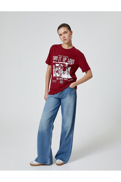 Koton Tricou imprimat, cu mânecă scurtă, cu decolteu, bumbac