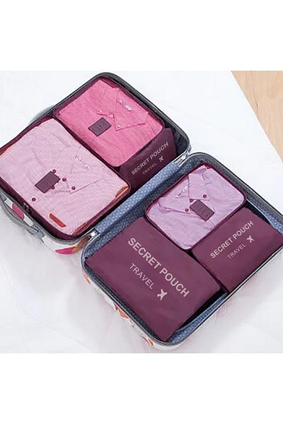 Choice 6pcs Wine Red 6pcs Simple Solid Color Travel Storage Bag, Clothing Storage Bag, Dry And Wet Separa