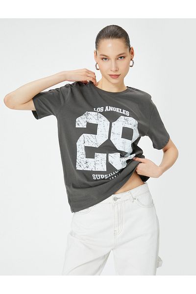 Koton Crew Neck Printed Cotton T-Shirt