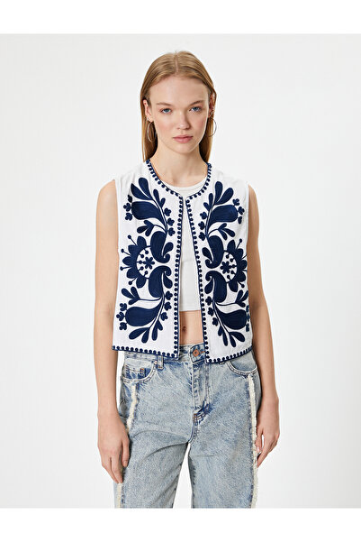 Koton Crew Neck Sleeveless Vest Embroidered