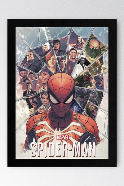 Saturn Spider Man Framed Painting - Spiderman Fim Poster Painting
