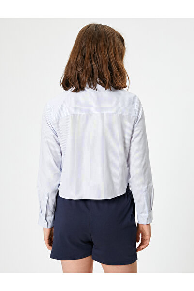 Koton Πουκάμισο Poplin Crop - Μακρύ μανίκι, Λεπτομέρεια τσέπης, Κλασικός γιακάς