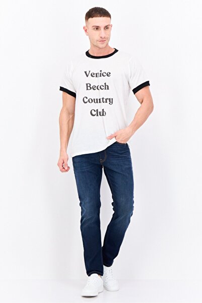 Feat Men Crew Neck Short Sleeves Graphic Printed T-Shirt, Off-White