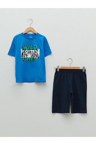 LC Waikiki Crew Neck Printed Short Sleeve Boys' Shorts Pajama Set (S2)