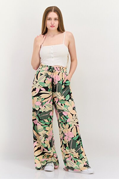 Roxy Women Floral Print Wide Leg Palazzo Pants, Green