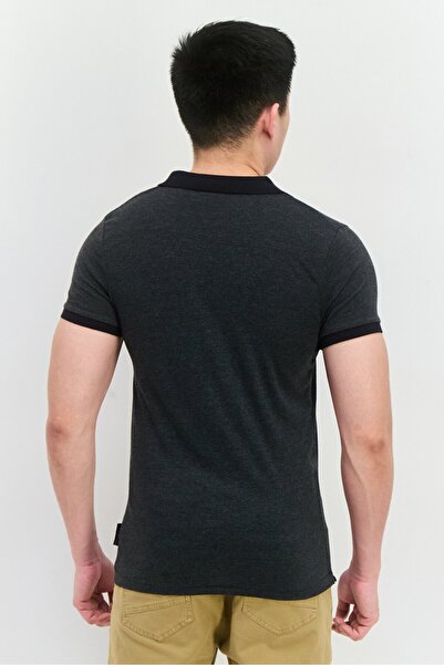 French Connection Men Regular Fit Solid Short Sleeve Polo Shirt, Charcoal Grey