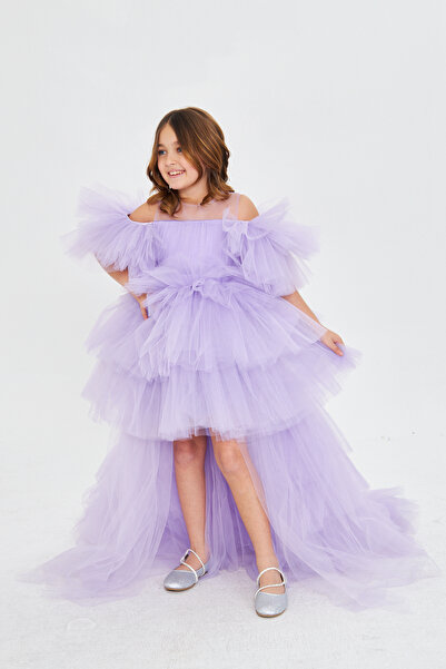 zühre balaban Lila Kız Çocuk Abiye Elbise Önü Kısa Arkası Uzun