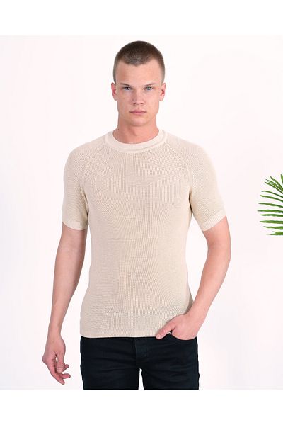 elkumoda Slim Fit Βαμβακερό πλεκτό T-Shirt Slim Fit Crew Neck T-shirt