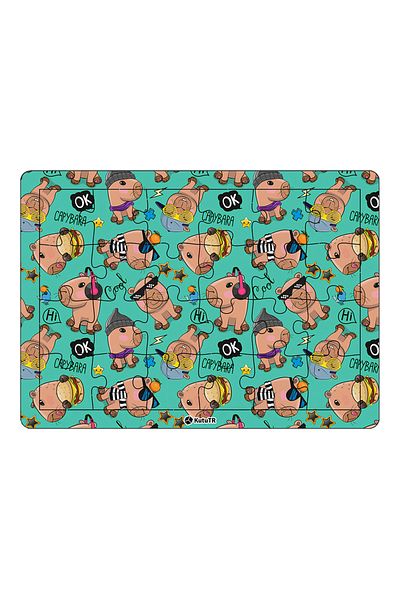 kutuTR Children's Educational and Educational Capybara Wooden 24 Piece Colorful Puzzle Set of 3