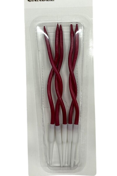 Laviyosa 5 Lİ KIVRIMLI KIRMIZI MUM 15CM Pasta Mumu Spiral Kıvrık Mum