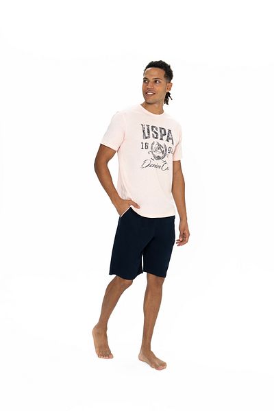 U.S. Polo Assn. Ανδρικό, Αδειοδοτημένο, USPA, 100% βαμβάκι, (ροζ), κοντό μανίκι, σορτς
