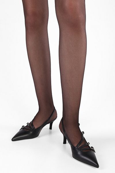 Shoeberry Joelle Damen-Gürtel aus schwarzem Leder mit spitzer Schnalle und Stilettoabsatz