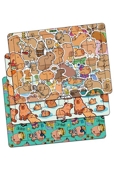 kutuTR Children's Educational and Educational Capybara Wooden 24 Piece Colorful Puzzle Set of 3