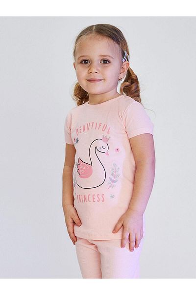 LC Waikiki Crew Neck Short Sleeve Printed Cotton Baby Girl Pajamas Set (S2)