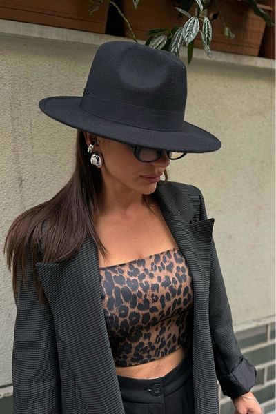 CosmoOutlet Panama Fedora Trilby Classic Inside Adjustable Black Color Women's Hat