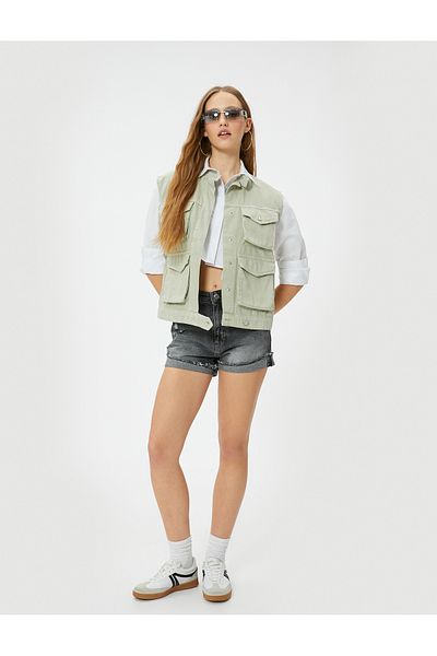 Koton Extra-Mini-Denim-Shorts mit hoher Taille – mit umklappbaren Taschen