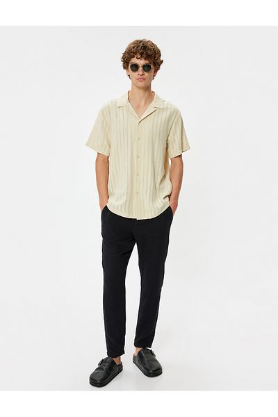 Koton Musselin-Sommerhose mit schmalem Bein – Taillenschnürung und Taschendetail